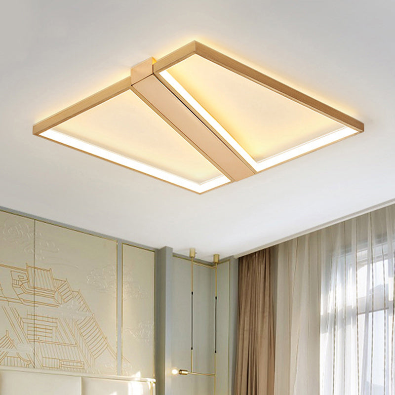 Square Gold Metal Flush Mount Ceiling Light For Modern Bedroom - 18’/23.5’ W Led Warm/White