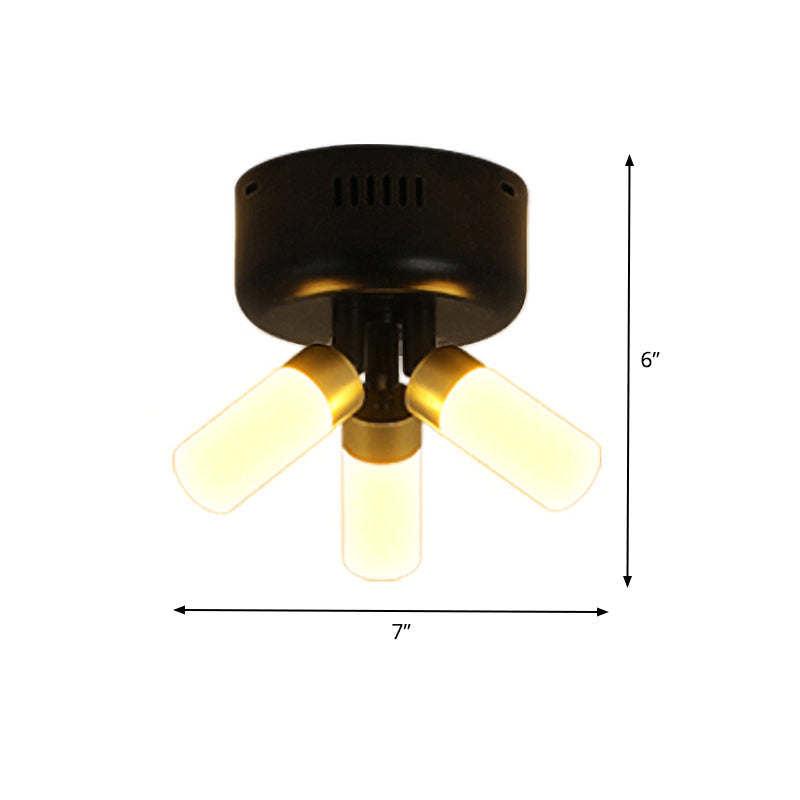 Sleek Black Metal 3 - Light Led Semi Flush Ceiling Fixture For Balcony Pipings