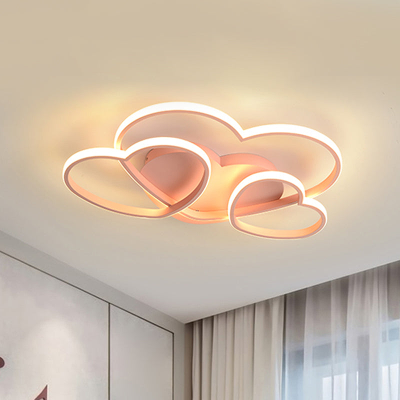 Heart Led Flush Mount Ceiling Fixture For Kid’s Room - Nordic Acrylic In White/Pink/Gold 19.5’