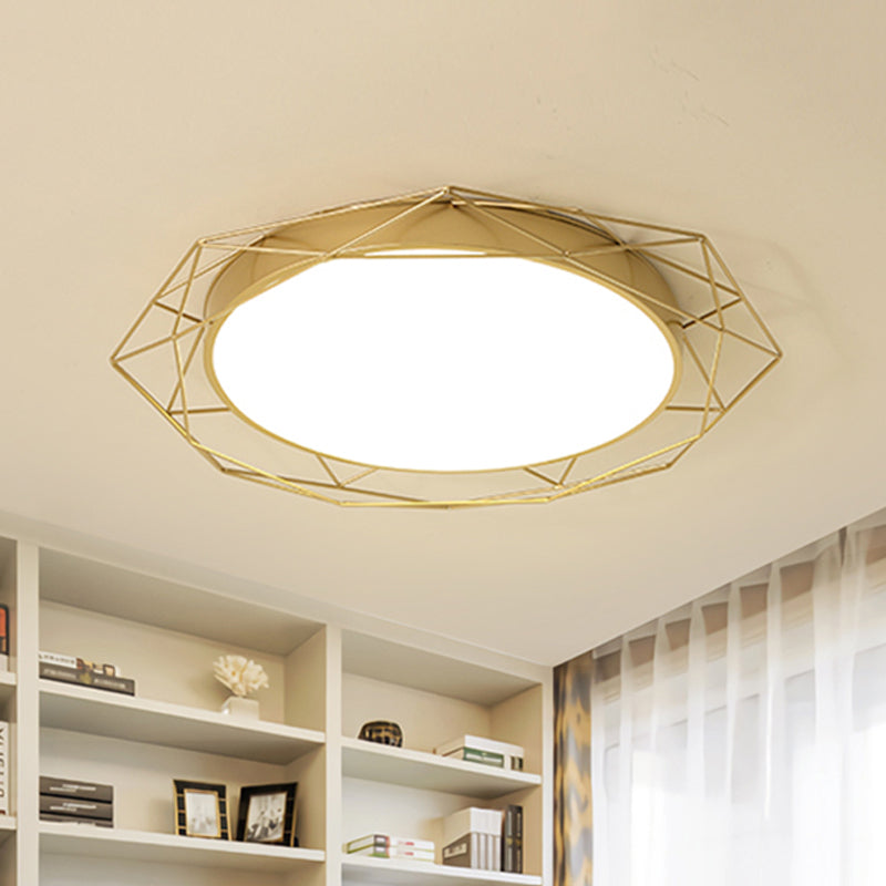 Metallic Flush Mount Ceiling Light Round Nordic Gold/Black Wire Frame Ideal For Bedroom 21.5/25.5