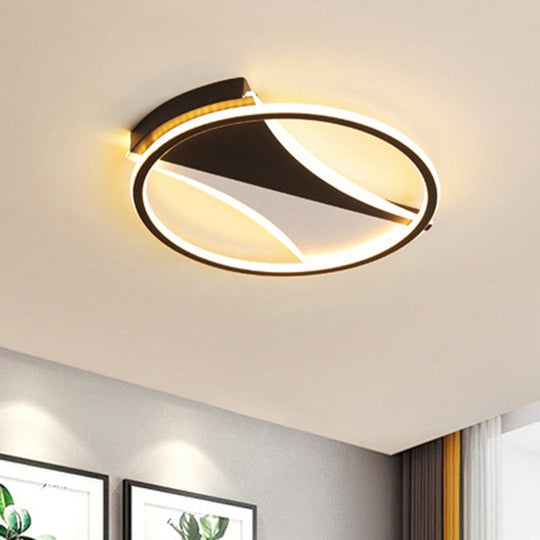 Modern Black & White Circular Flush Ceiling Light In Warm/White 16/19.5/23.5 Diameter