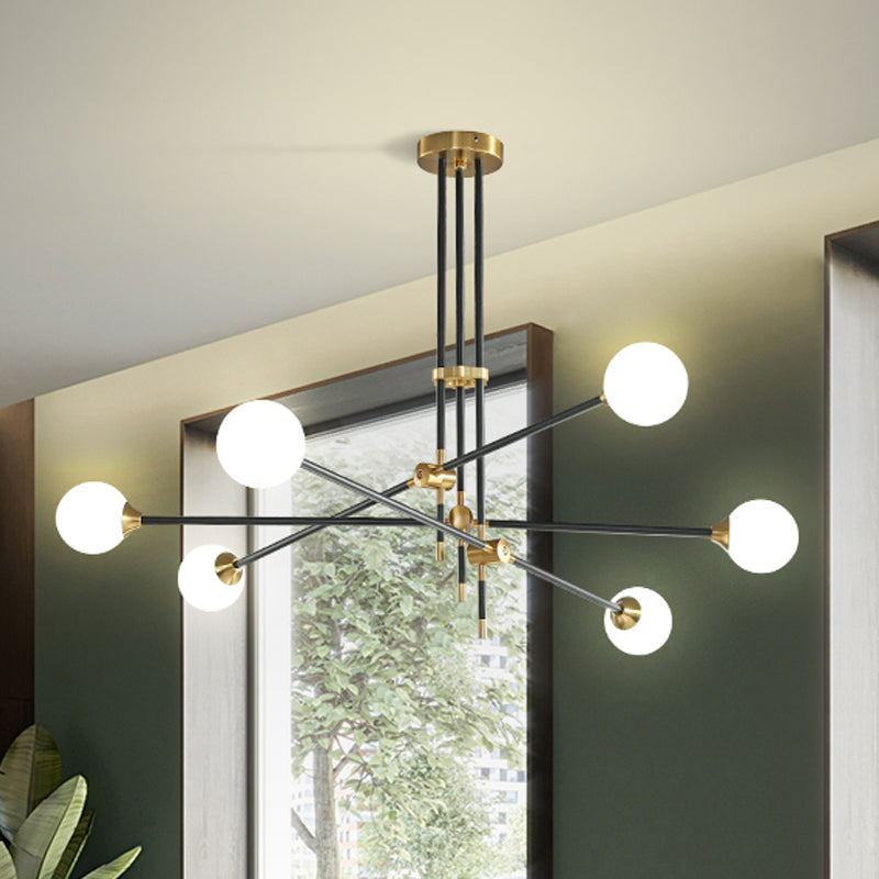 Black Modernist 2/3-Light Living Room Pendant Lighting With Opal Glass Ball Shade And Exposed