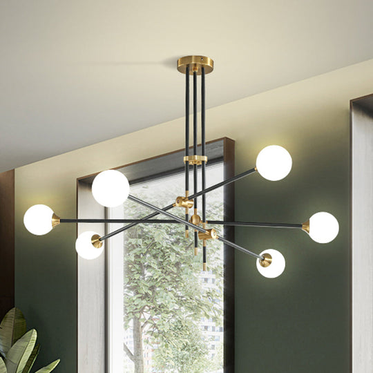 Black Modernist 2/3-Light Living Room Pendant Lighting With Opal Glass Ball Shade And Exposed