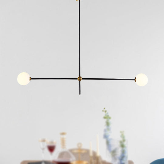 Black Modernist 2/3-Light Living Room Pendant Lighting With Opal Glass Ball Shade And Exposed