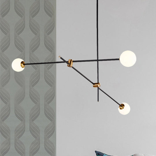 Modernist Exposed Ceiling Lamp - Metallic 2/3 Lights Black Pendant Lighting With Opal Glass Ball