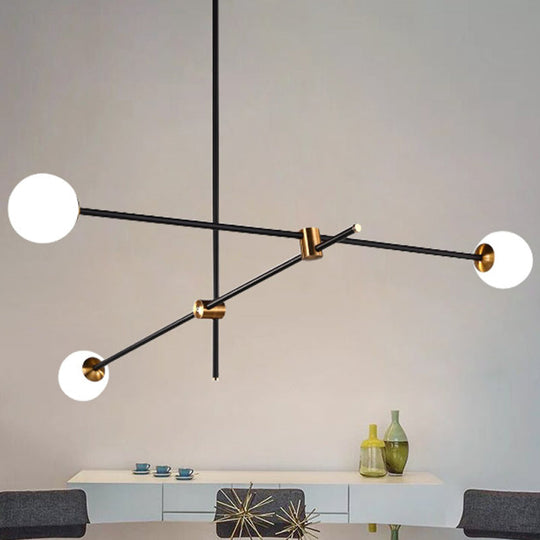Black Modernist 2/3-Light Living Room Pendant Lighting With Opal Glass Ball Shade And Exposed