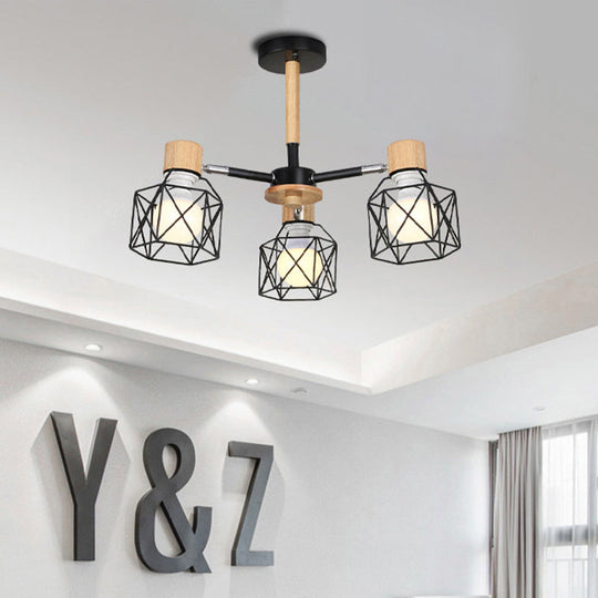 Nordic Iron Cage Semi - Flush Lamp With 3/6/8 - Head Black/Green/Gold Pendant Lighting For Ceiling