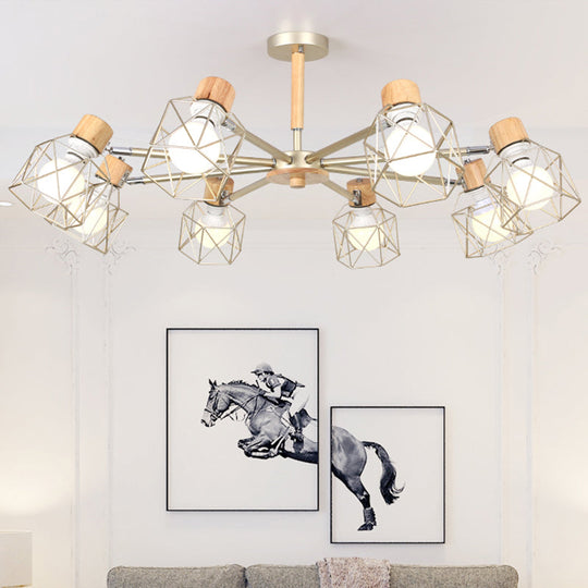 Nordic Iron Cage Semi - Flush Lamp With 3/6/8 - Head Black/Green/Gold Pendant Lighting For Ceiling