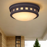 Rustic Metal Drum Flush Mount Ceiling Light With Opal Glass Bronze/Gold Outdoor Porch Lighting