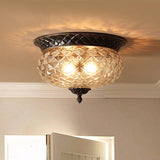 Clear Glass Industrial Flush Ceiling Light With Black Finish - 2 Lights For Foyer Or Entryway