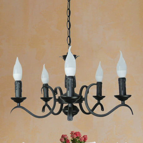 Vintage Style Black Metallic Hanging Lamp - Flameless Candle Chandelier Lighting 3/5 Heads Ideal For