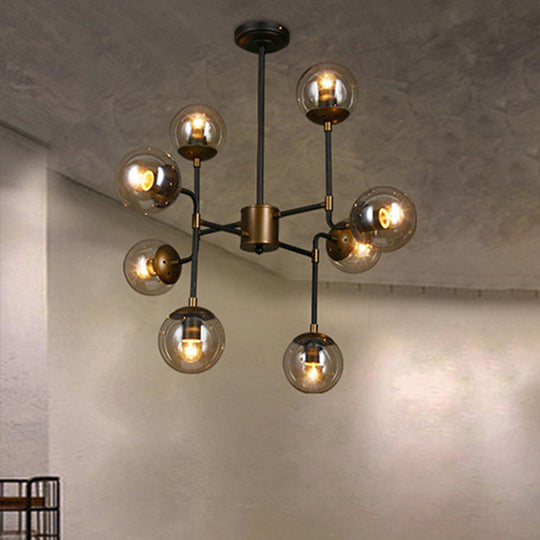Modern Black Chrome Glass Globe Chandelier Pendant Light - Industrial Style 8/9 Lights For Living