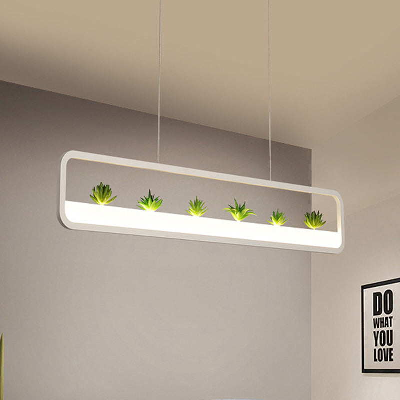 Modern Led Metal Rectangular Chandelier 27.5 Wide Ceiling Hung Light In White/Black With Artificial