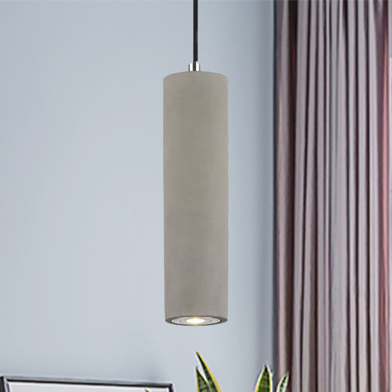 Nordic Style Cement Tube Pendant Lighting - 10/19.5 1 Light Grey Hanging Ceiling In Warm/White