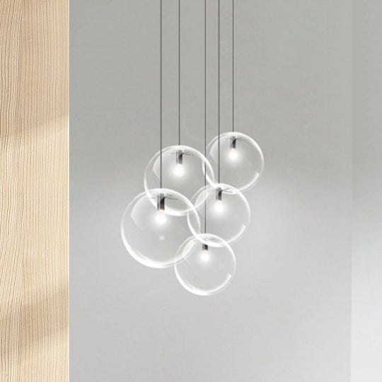 Contemporary 1-Light Black Orb Pendant: 6’/8’/12’ Wide Clear Glass Ideal For Living Room Ceiling
