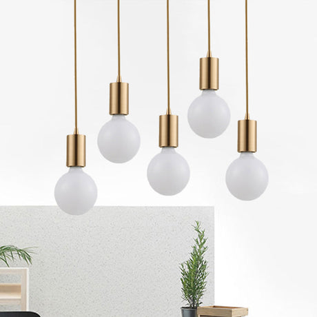 Retro Vintage Brass Metal Pendant Lighting - 1 Light Bare Bulb Hanging Lamp