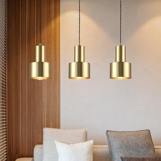 Retro Style Brass Drum Pendant Light - Metal Ceiling Lamp For Living Room