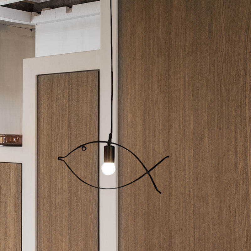 Modern Black Fish-Shaped Metal Pendant Ceiling Light For Dining Room