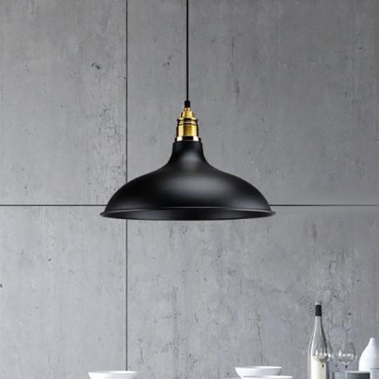 Modern Black Hanging Lamp With Bowl Shade - Adjustable Cord Loft Style Indoor Ceiling Light Fixture