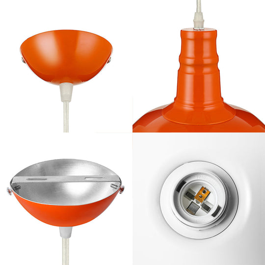 Industrial Metal Pendant Light Fixture With Wire Guard - Orange/Blue/Green Bowl Design