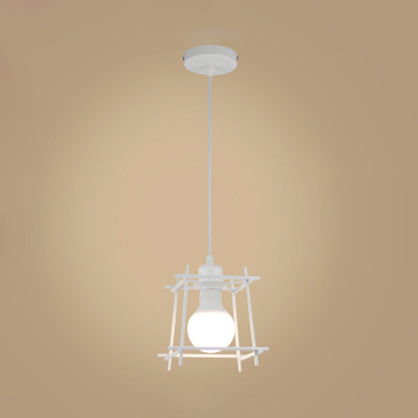 Retro Square Cage Pendant Light - Metal Ceiling Lamp For Bedroom (Black/White) White