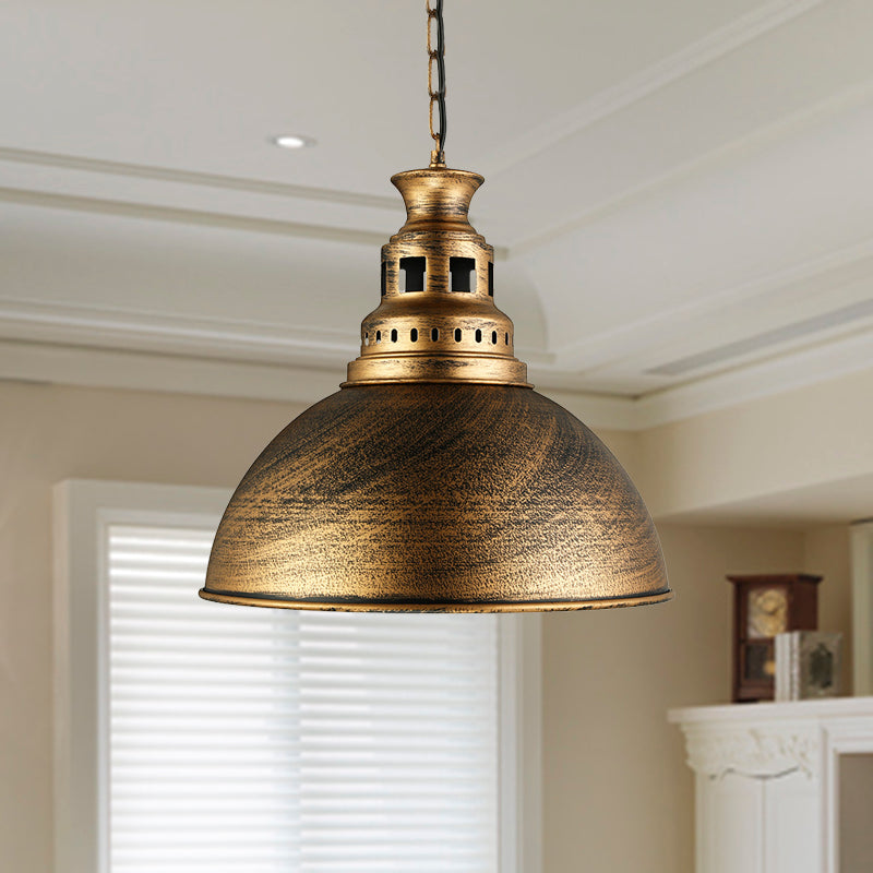 Vintage-Style Iron Dome Pendant Light For Restaurant Ceilings - 1 Head Black/White Vented Socket