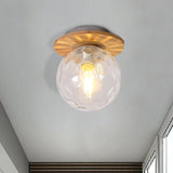 Nordic 1 Head Orb Light Fixture With Clear Hammered Glass Shade - Stylish Gray/White/Green/Wood