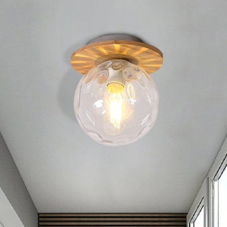 Nordic 1 Head Orb Light Fixture With Clear Hammered Glass Shade - Stylish Gray/White/Green/Wood
