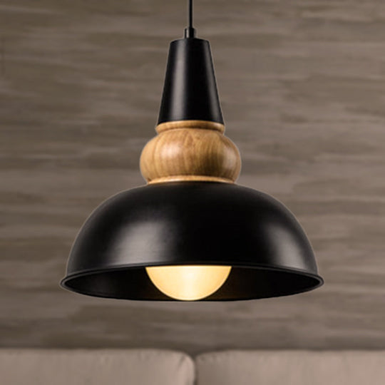 Metal And Wood Ceiling Pendant - Modernist Style Living Room Hanging Light In Black