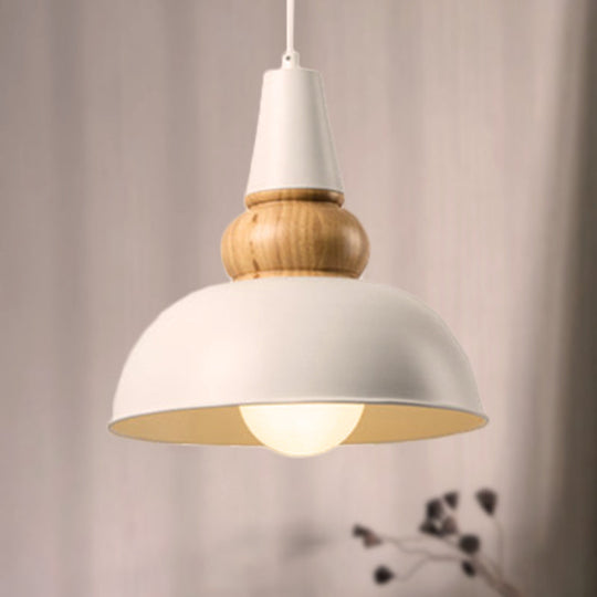 Modernist Style 1-Light Ceiling Pendant Lamp With Metal And Wood Bowl Shade In Black Living Room