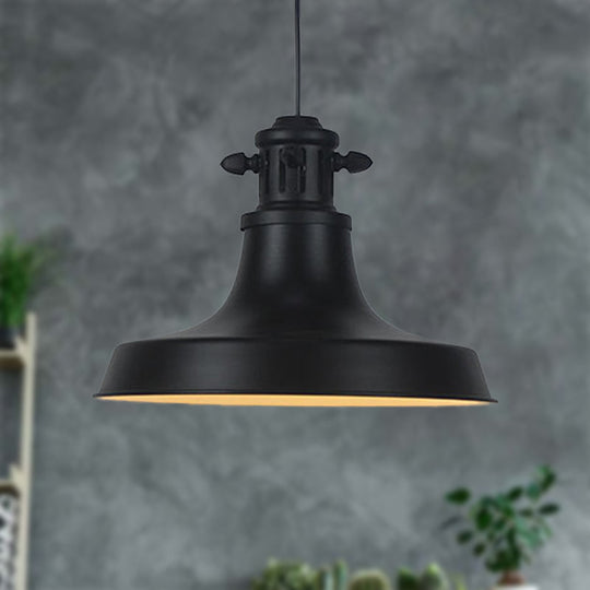 Vintage Barn Shade Hanging Lamp - Black Metal Pendant Light For Restaurants