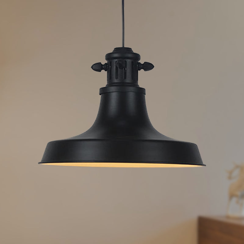 Vintage Barn Shade Hanging Lamp - Black Metal Pendant Light For Restaurants