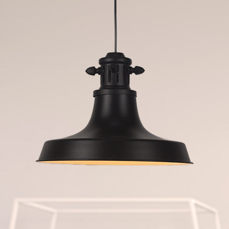 Retro-Style Hanging Lamp With Barn Shade And Black Metal Finish - Ideal For Restaurants