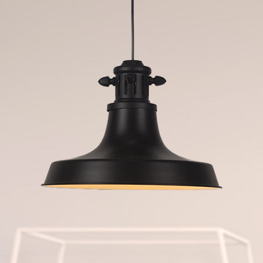 Retro-Style Hanging Lamp With Barn Shade And Black Metal Finish - Ideal For Restaurants