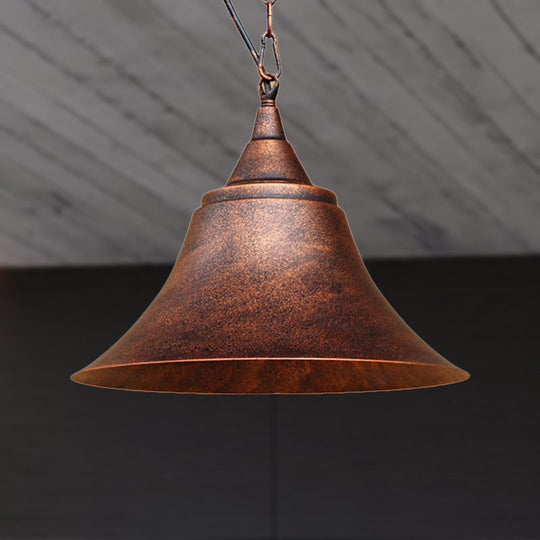 Rust Finish Bell Pendant Light - Farmhouse Style Wrought Iron 1-Bulb Restaurant Ceiling Mount