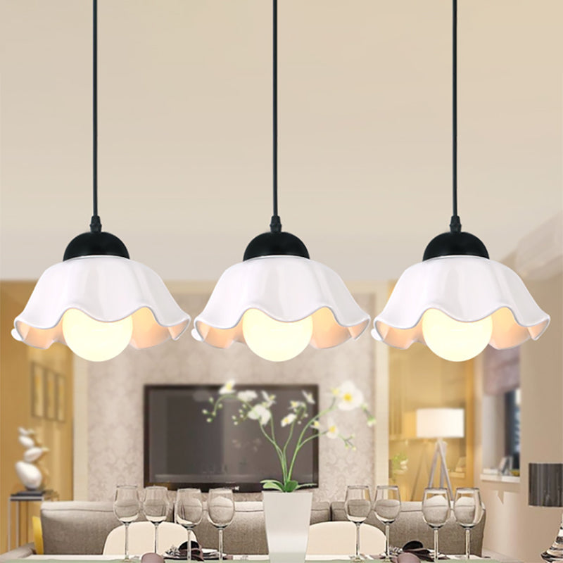 Loft Style White Glass Pendant Ceiling Light - Flower Shade Dining Room Lighting