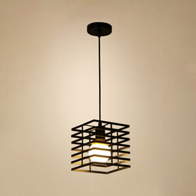 Metal Cage Pendant Light Retro Style Black/White Hanging Lamp For Restaurant Ceiling Black