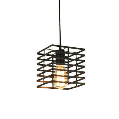 Metal Cage Pendant Light Retro Style Black/White Hanging Lamp For Restaurant Ceiling