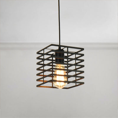 Metal Cage Pendant Light Retro Style Black/White Hanging Lamp For Restaurant Ceiling