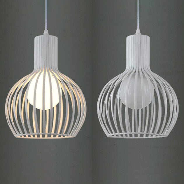 Industrial Style Ceiling Lamp - Metal Dome Cage In White/Beige 1 Bulb 8.5’/11’/15’ Wide