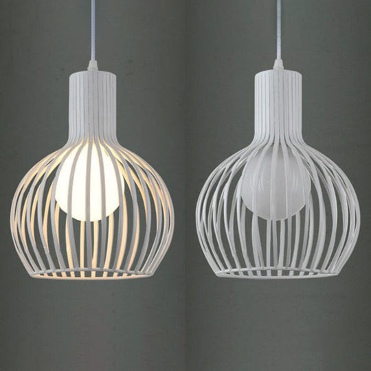 Industrial Style Ceiling Lamp - Metal Dome Cage In White/Beige 1 Bulb 8.5’/11’/15’ Wide