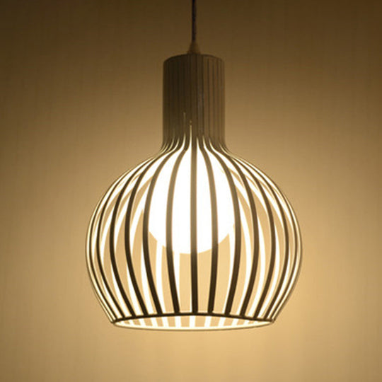 Industrial Style Ceiling Lamp - Metal Dome Cage In White/Beige 1 Bulb 8.5’/11’/15’ Wide