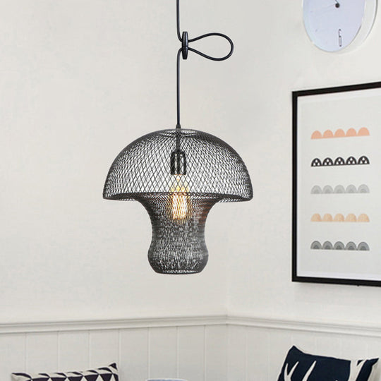 Industrial Black Mesh Cage Pendant Light - Modern Metal Hanging Lamp For Dining Room / A