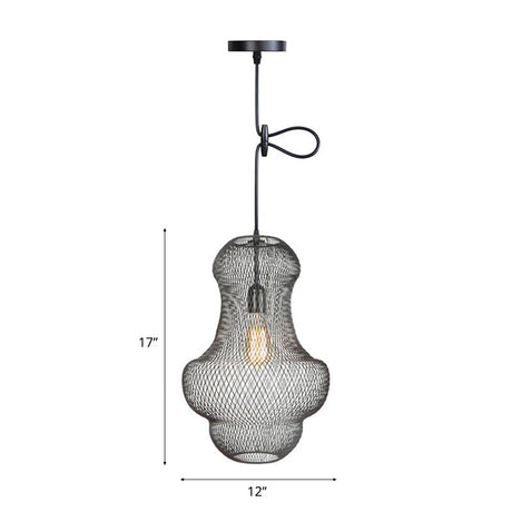 Industrial Black Mesh Cage Pendant Light - Modern Dining Room Hanging Lamp