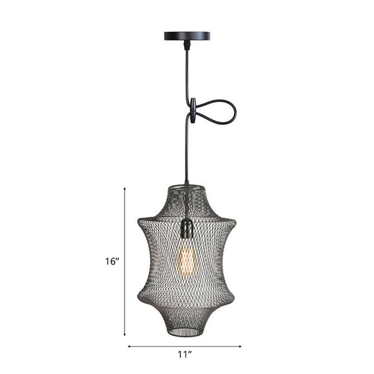 Industrial Black Mesh Cage Pendant Light - Modern Metal Hanging Lamp For Dining Room