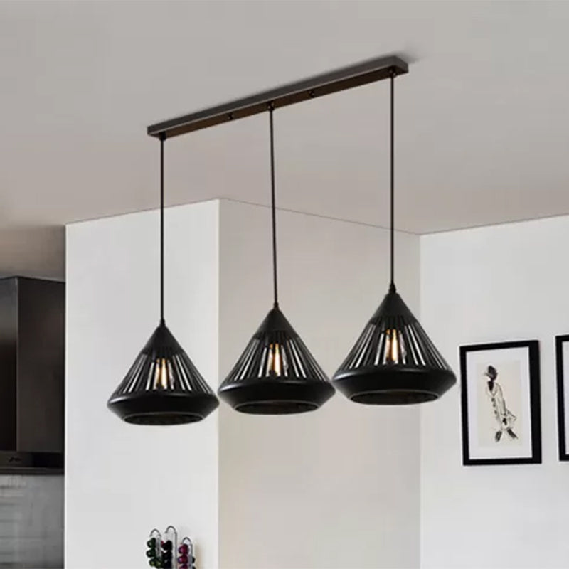 Modern Black Conical Pendant Light With 3 Suspension Lights For Dining Room