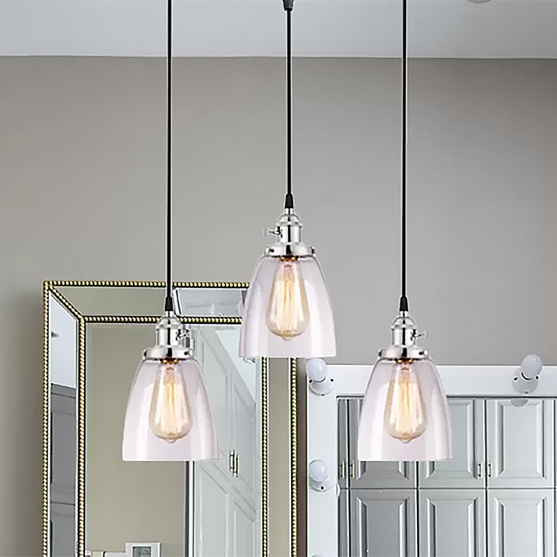 Conical Clear Glass Pendant Light Set - 3 Lights Industrial Style Chrome Finish