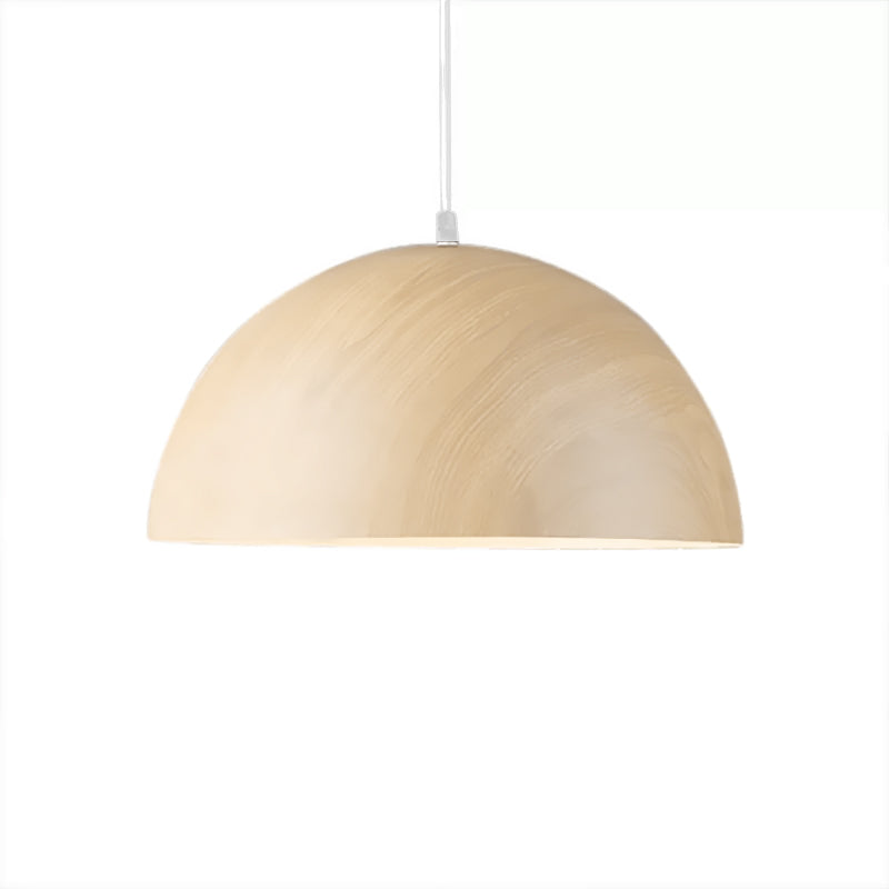 Contemporary Aluminum Domed Pendant Light With Wood Design - Brown Tones