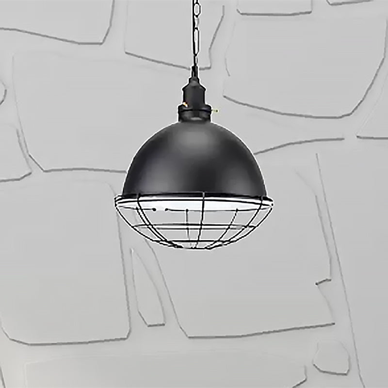 Retro Industrial Metal Pendant Light - Bowl Shade 1 Bulb Black/White/Red Indoor Ceiling With Wire