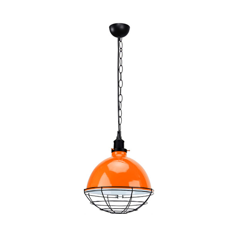 Retro Industrial Metal Pendant Light - Bowl Shade 1 Bulb Black/White/Red Indoor Ceiling With Wire